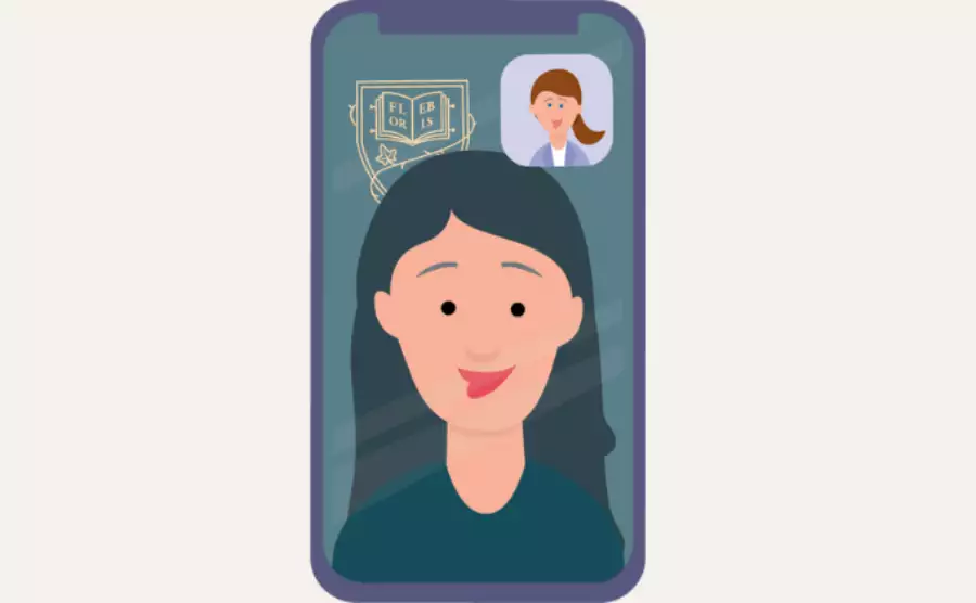An illustration of a parent speaking with an Ivy Education consultant by video call