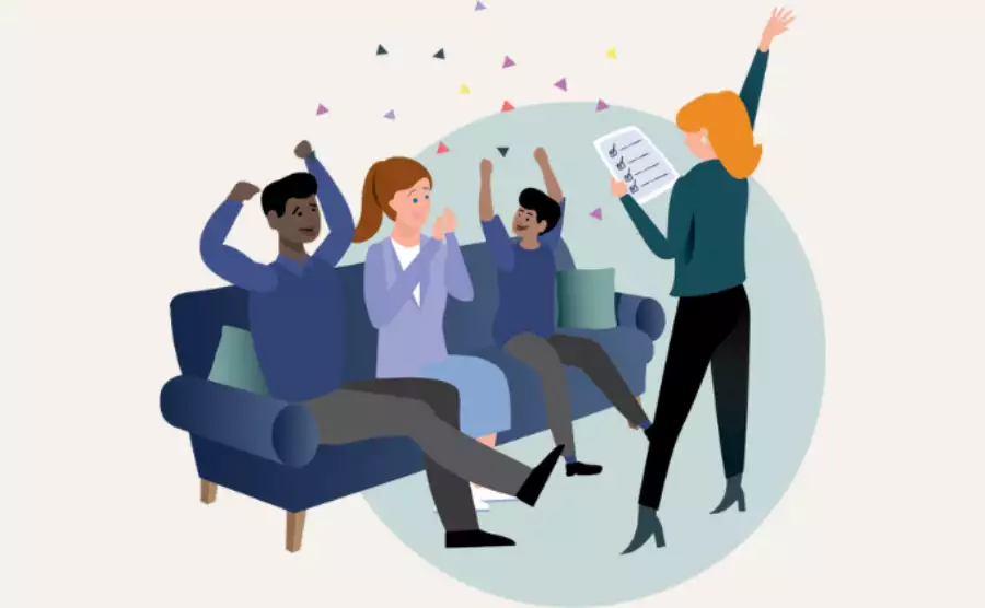 An illustration of the Ivy Education Client Services Team checking in with a family