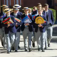 Teenage boys walking at Harrow